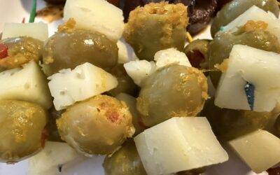 Marinated Spanish Olives with Manchego Skewers